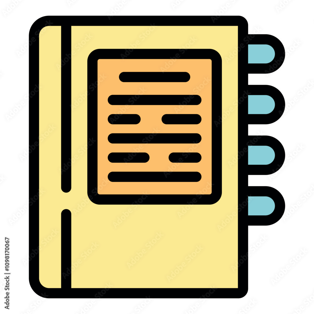 Poster notebook with bookmark showing text lines representing information storage, perfect for projects rel