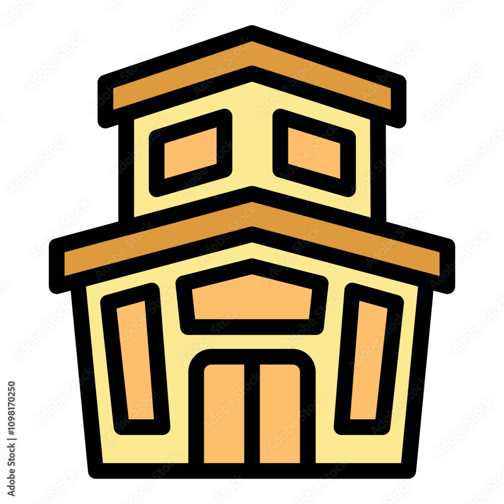 Poster simple two story building with a large entrance and windows, ideal for architectural projects or urb