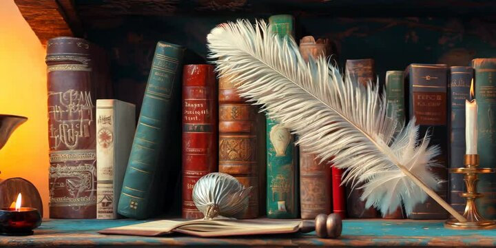 Feather duster on the bookshelf, 4K Video