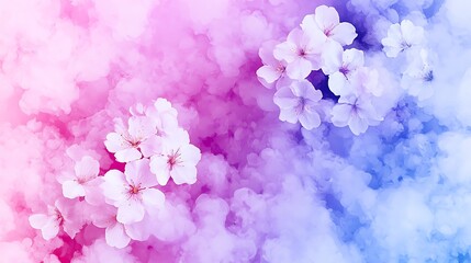Obraz premium Ethereal Fantasy Watercolor Artwork with Delicate Flowers Surrounded by Soft, Dreamy Hues of Pink and Blue Perfect for Evoking a Magical and Whimsical Atmosphere