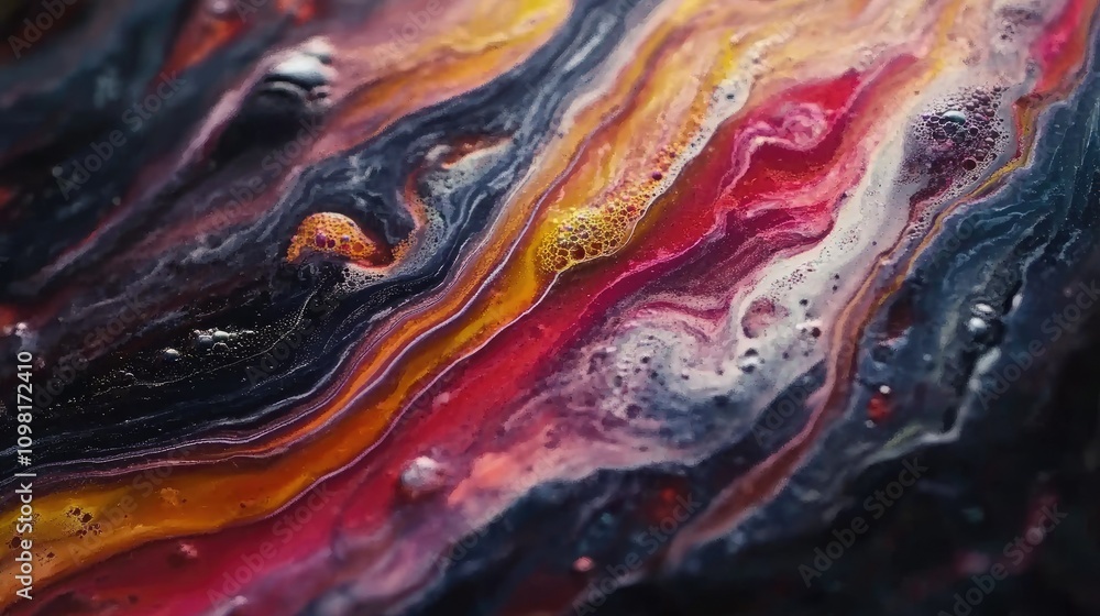 Poster close-up shot of fluid art with vibrant swirling colors and smooth textures, creating a stunning abs