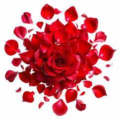 red rose petals on white background