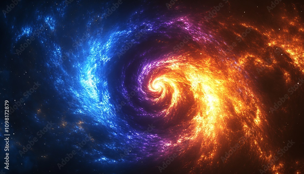 Aufkleber vivid cosmic swirl of blue and orange nebula with mysterious galactic patterns in deep space : gener