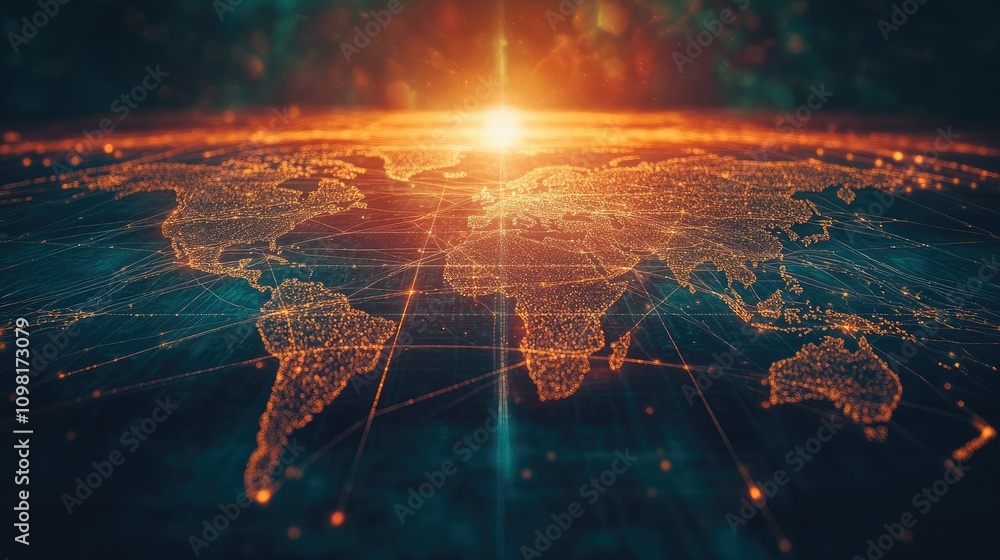 Aufkleber Concept of global service networks, showing a world map with interconnected lines symbolizing worldwide business and service reach.