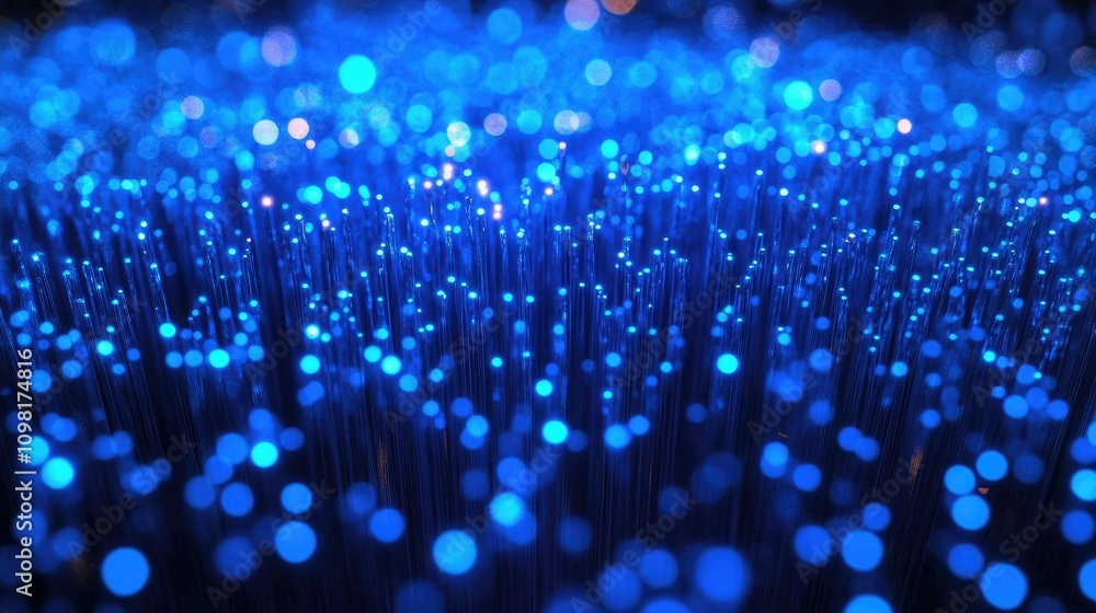 Aufkleber Glowing blue data cables connecting at high speed, representing fast, efficient network communication in a tech environment.