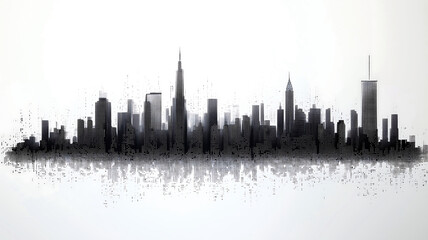 Fototapeta premium Minimalist Black and White City Skyline Silhouette