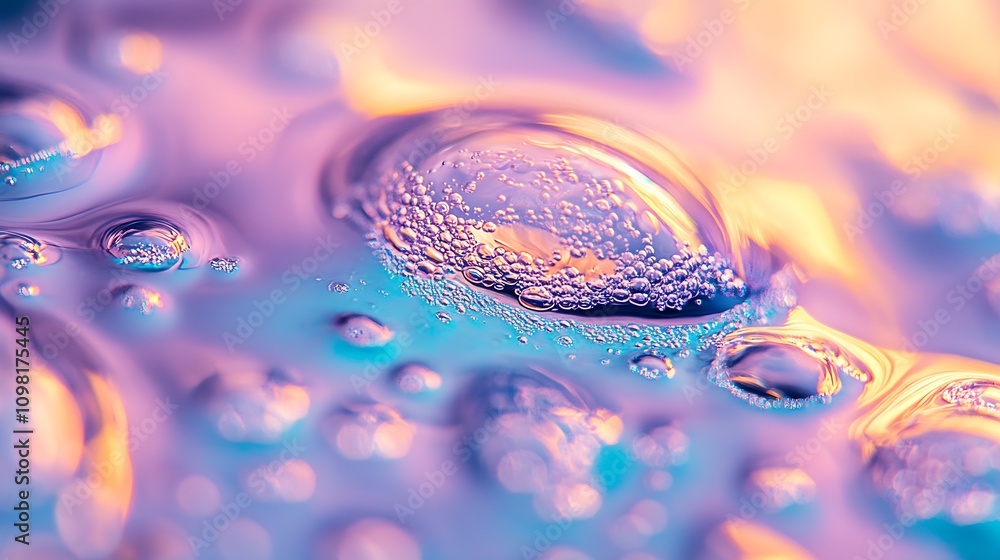 Poster Vibrant Macro Display of Water Bubbles with Abstract Light Reflections : Generative AI