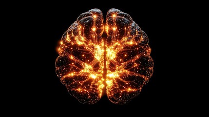 High-tech digital brain with luminous neural networks and AI elements, symbolizing the merging of human intellect and artificial intelligence.