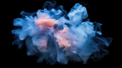 Fototapeta premium Abstract Blue and Peach Smoke Cloud on Black Background
