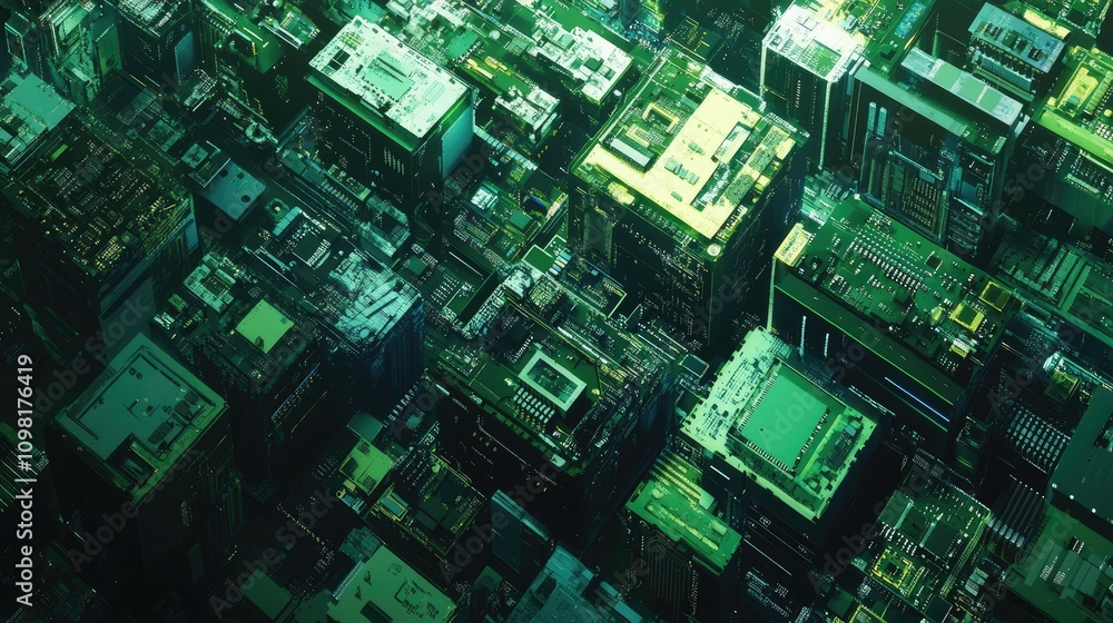 Poster printed circuit boards arranged in a recycling process, showcasing e-waste management and the need f