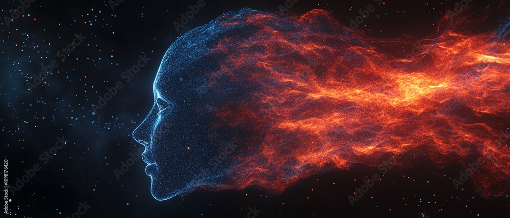 Leinwandbilder abstract human profile created from blue and red data streams, dark background, ai generative concep