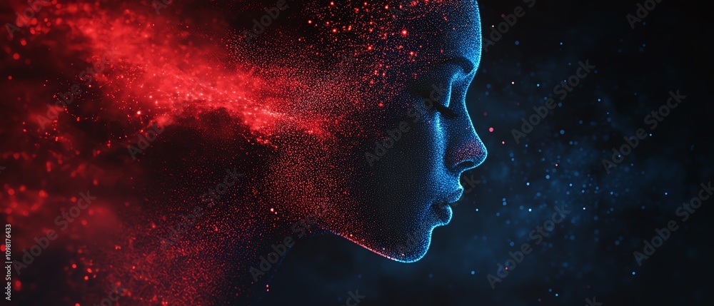 Leinwandbilder abstract human profile created from blue and red data streams, dark background, ai generative concep