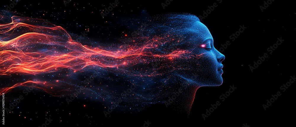 Leinwandbilder abstract human profile created from blue and red data streams, dark background, ai generative concep