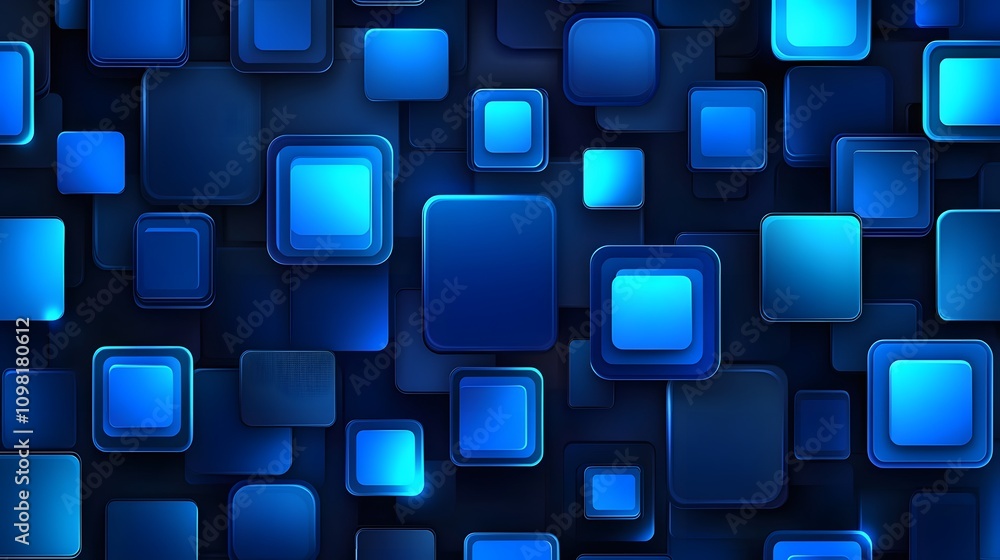 Poster abstract blue square grid: a mesmerizing digital puzzle of overlapping squares, creating a vibrant, 