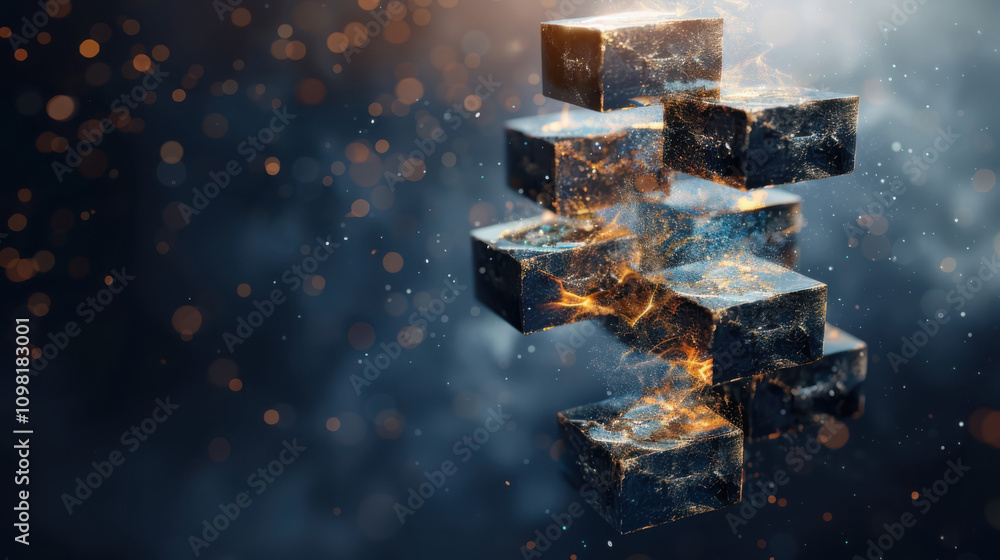 Poster visualizing blockchain technology abstract cubes digital realm 3d artwork futuristic environment con