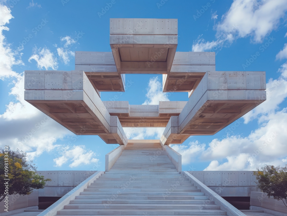 Poster exploring geometric architectural patterns urban environments abstract art play of light and shadow 
