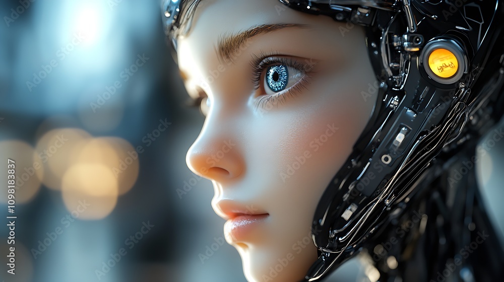 Leinwandbilder artistic android profile with reflective blue eyes showcasing futuristic robotic design : generative