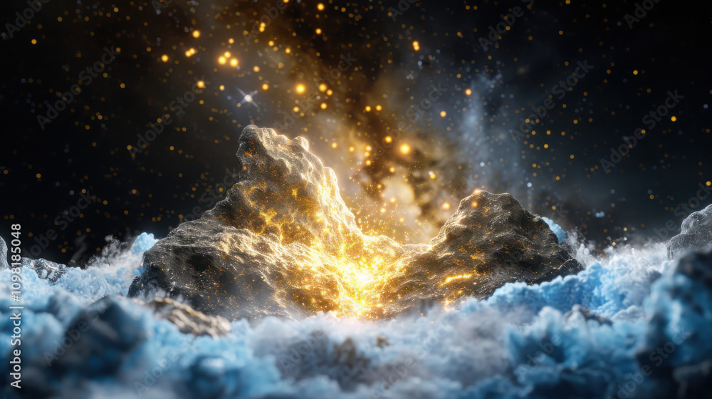Poster exploring quantum computing particle effects in deep space an abstract representation of cosmic phen