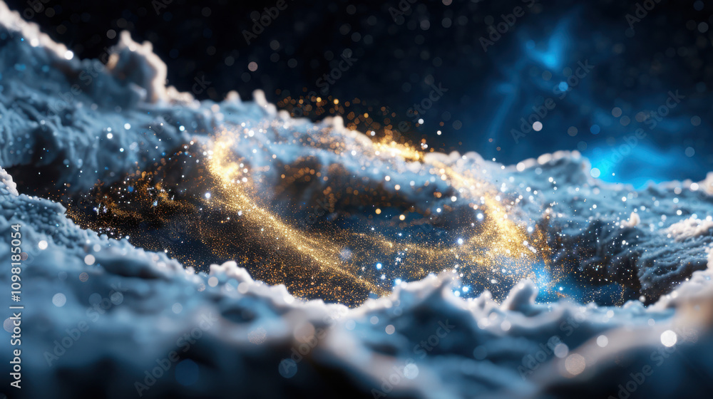 Poster exploring quantum computing particle effects in deep space an abstract visualization of cosmic pheno