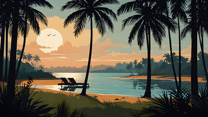 tropical landscape simplistic flat illustration