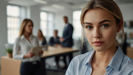 Contratación laboral con una hermosa mujer llegando a la oficina
