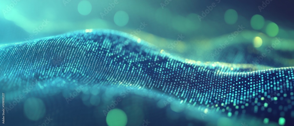 Aufkleber abstract digital waves with glowing particles, representing data or technology concepts.