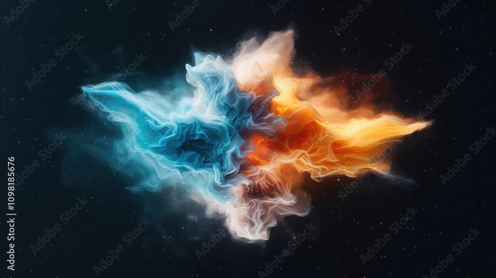 Poster creating cosmic flow abstract fluid art with iridescent colors in luxury marble environments