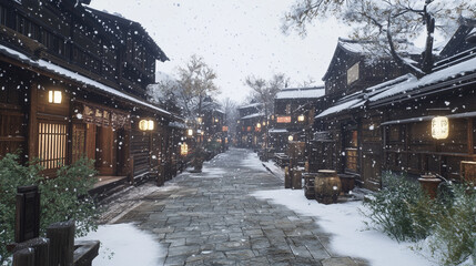 Fototapeta premium 江戸時代の城下町に降る雪
