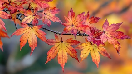 Vibrant Autumn Maple Leaves Branch Displaying Fall Colors