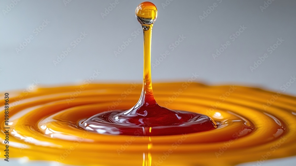 Poster a single drop of honey falls into a pool of honey, creating a circular ripple effect.
