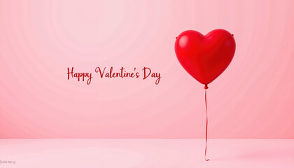 Red heart balloon with "Happy Valentine's Day" text on pink background