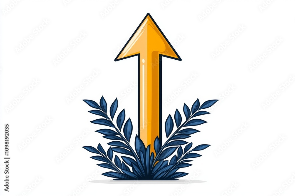 Poster a 2d flat-style arrow pointing upward, with bold colors and clean lines on a white background