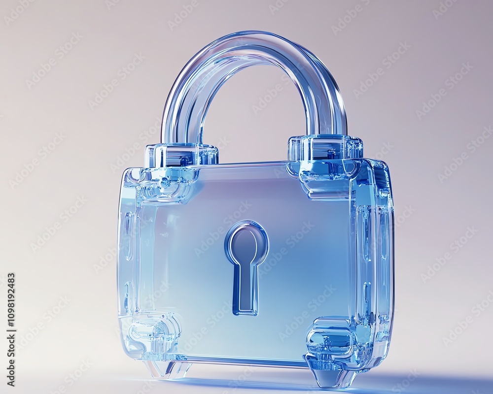 Aufkleber 3d rendered digital padlock hologram with floating data elements, blue network lines on a white back