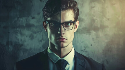 Young businessman in alter ego concept.