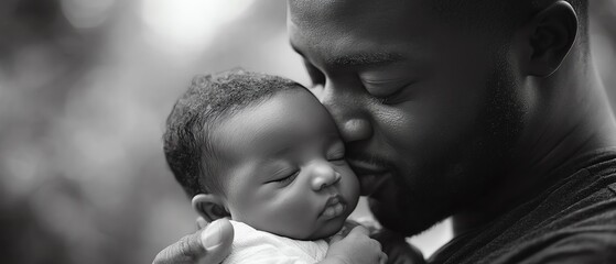 Tender closeup of a new dad holding his baby, fatherhood and bonding, family love, Fathers Day, new parenthood, intimate family moment