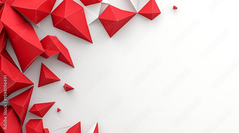 Poster bold red geometric shapes juxtaposed against clean background in dynamic composition highlighting mo