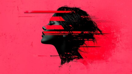 Bold Urban Digital Portrait Inspired by Modern Creative Elements, Featuring a Striking Profile Silhouette Against a Vibrant Red Background