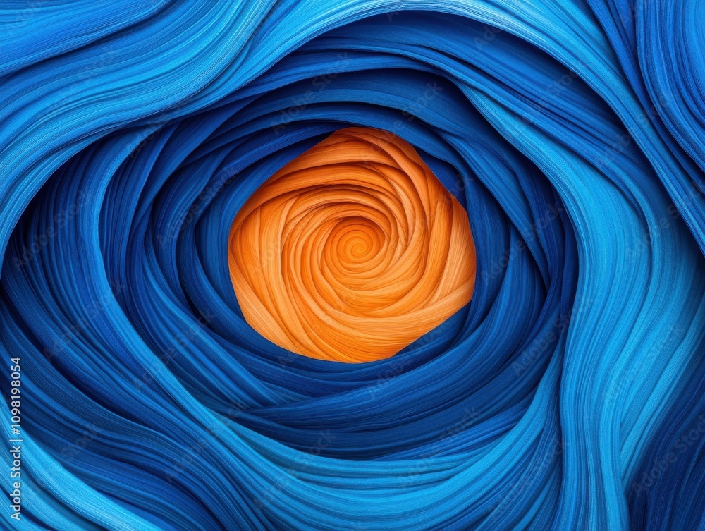 Poster abstract swirl of blue and orange colors creating a dynamic visual.