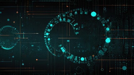 Here's a  and keyword list for your image.. Futuristic teal and orange digital HUD interface.