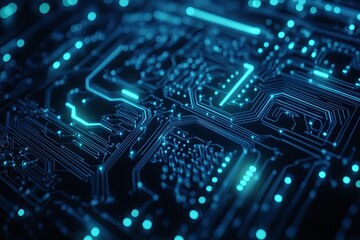 Obraz premium Blue Circuit Board with Technology Patterns