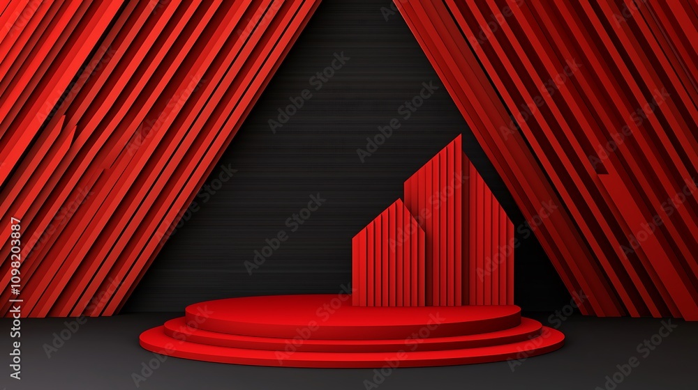 Aufkleber minimalistic red architectural arrangement featuring geometric forms against a dark background for m