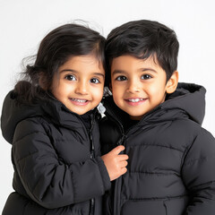 Obraz premium little boy and girl wearing winter jacket