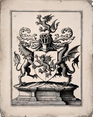 ancient family coat of arms, ancient engraving