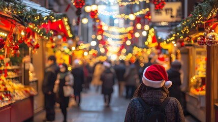 Naklejka premium Christmas celebration in japan market event urban festive tradition