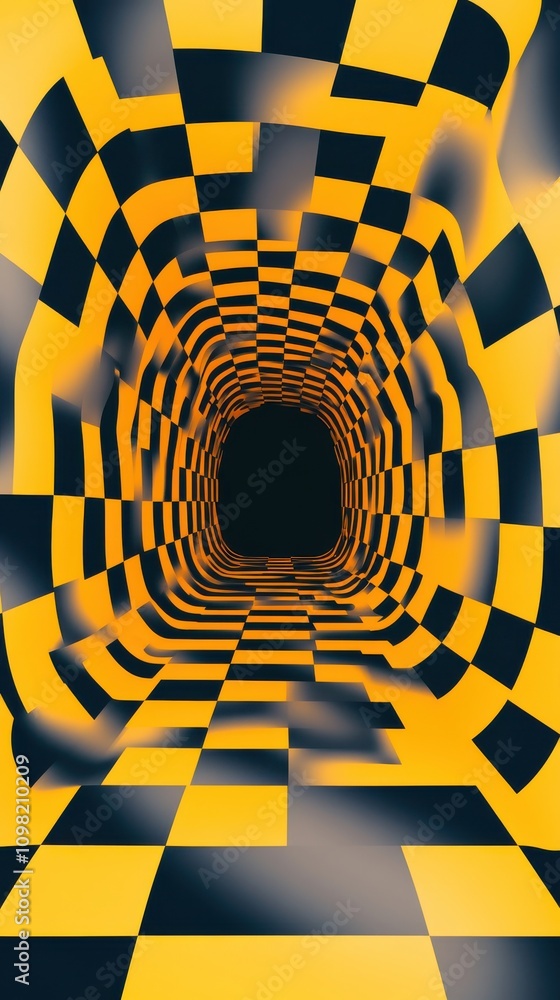 Aufkleber a mesmerizing yellow and black checkered tunnel creating a sense of depth and motion.