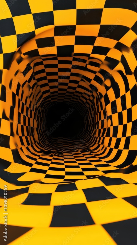 Aufkleber a mesmerizing view of a black and yellow checkered tunnel, creating a sense of depth and motion.