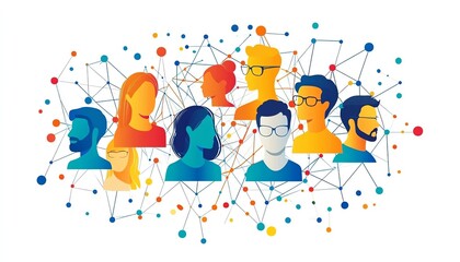 Fototapeta premium A complex network of people connected through digital lines, global connectivity, diverse professionals, technologydriven collaboration, social interaction