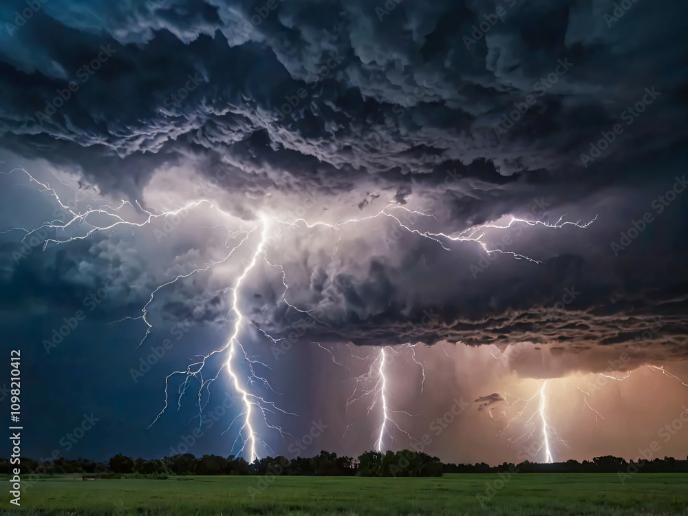 Wall mural lightning over the city