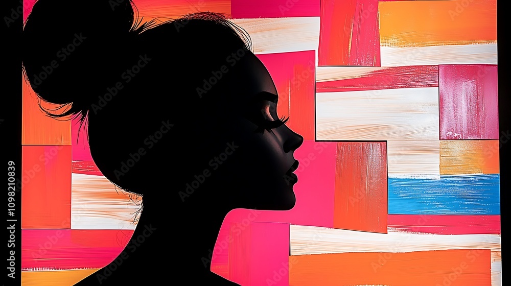 Poster abstract silhouette of a person against a colorful background, capturing the essence of identity and