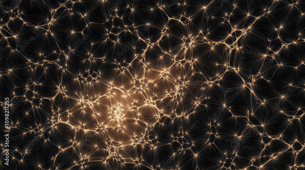 Aufkleber interconnected wireframe pattern of geometric shapes, glowing softly on a dark background